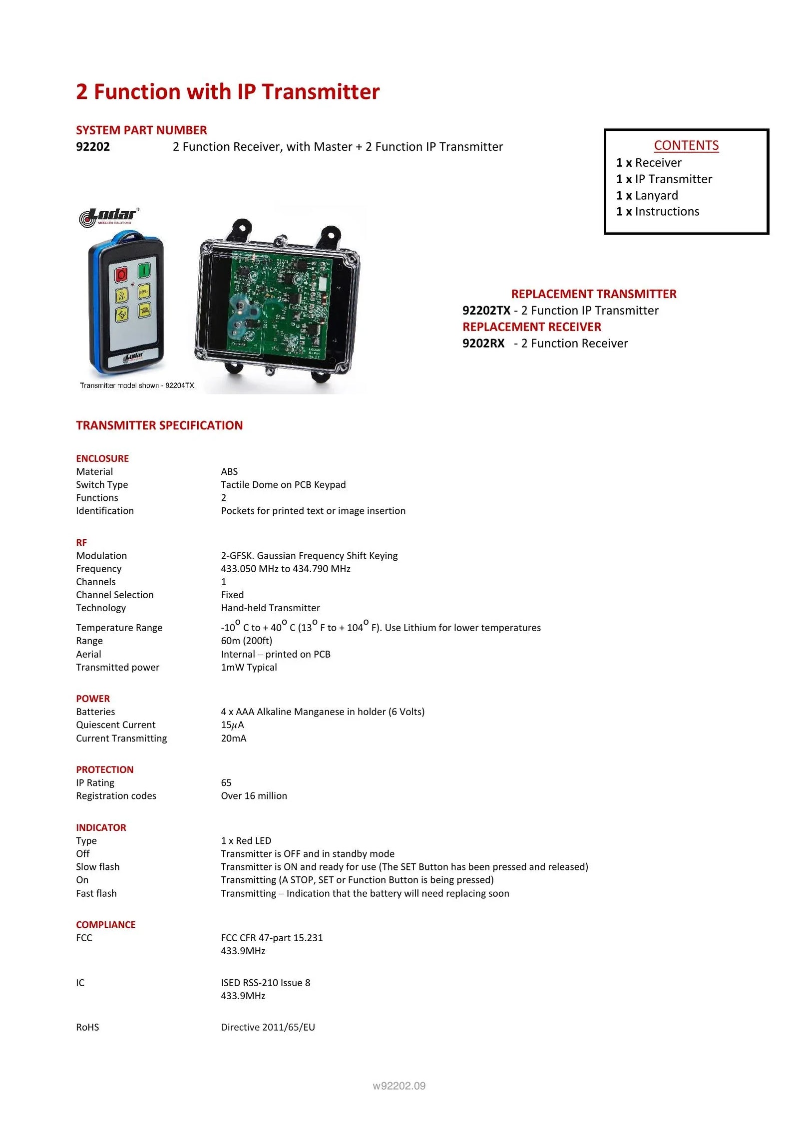 92202 - 2 Function with IP Transmitter  - Page 1