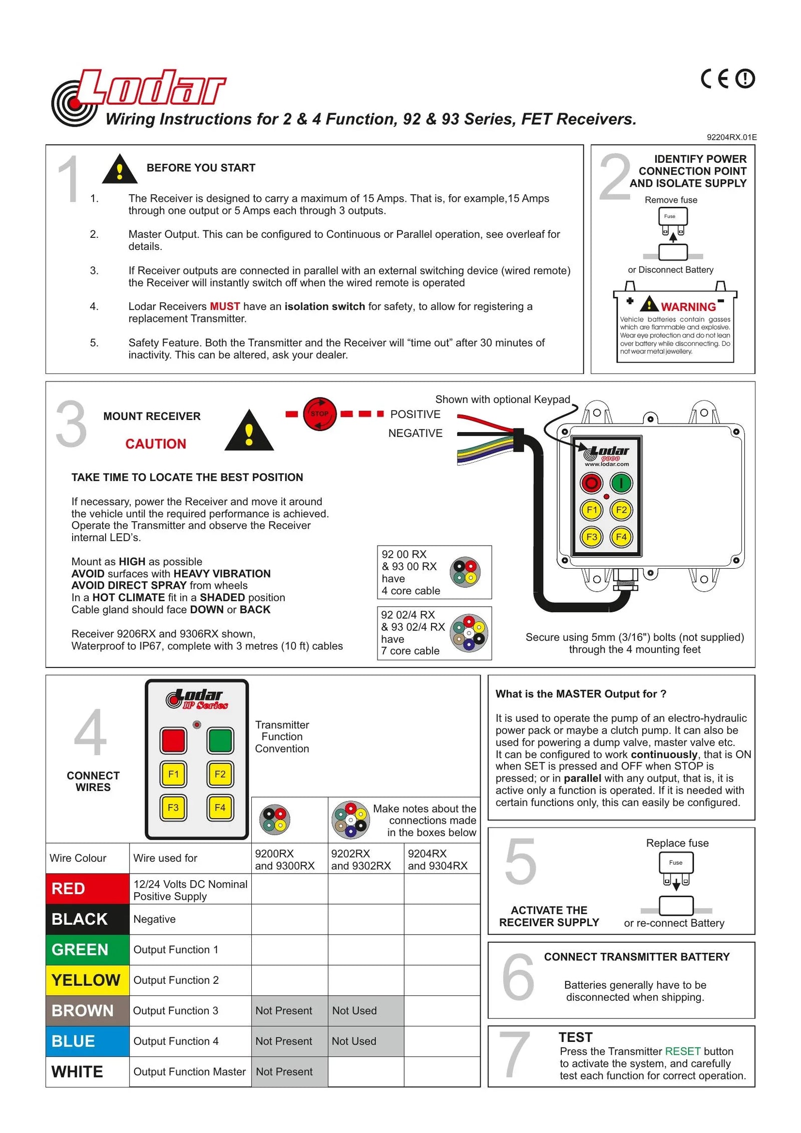92-93 Series - Wiring Instructions for 2 & 4 Function, FET Receivers. - Page 1