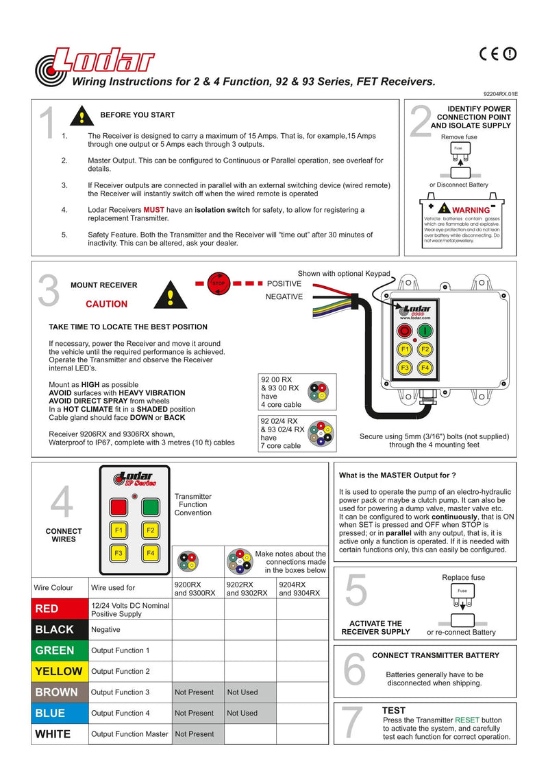 92-93 Series - Wiring Instructions for 2 & 4 Function, FET Receivers. — Page 1