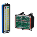 A remote control from Lodar LTD, featuring a transparent electronic circuit board with visible components, offers 20 functions and is ideal for integration within the 92 Series of industrial wireless control systems.