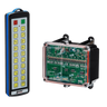 A remote control from Lodar LTD, featuring a transparent electronic circuit board with visible components, offers 20 functions and is ideal for integration within the 92 Series of industrial wireless control systems.