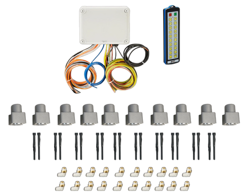 The PIERCE 20 Function Direct Mount Wireless Air System – Miller (Gresen Valves) includes a control box, wireless remote, ten sensors, wiring, and mounting accessories.