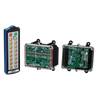 Against a sleek black backdrop rests a sophisticated 24 Function controller, accompanied by its remote control and two electronic circuit boards encased in transparent covers. This arrangement showcases the advanced capabilities of Lodar LTD's 92 Series IP SHIFT Wireless Control System, expertly incorporating cutting-edge firmware technology for precise operation.