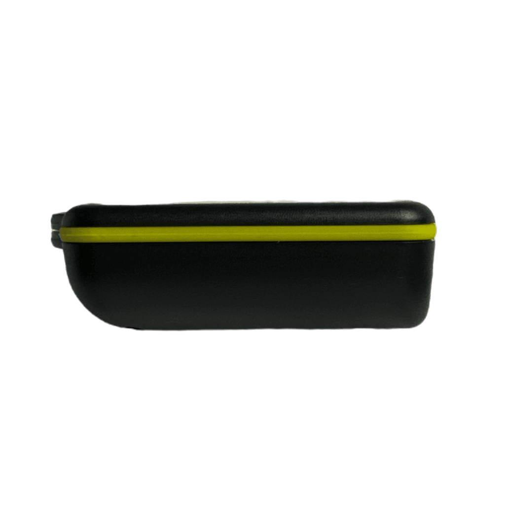 A black rectangular case with a yellow zipper, made for the Lodar LTD 2F Wireless Remote Transmitter, is shown from the side against a white background.