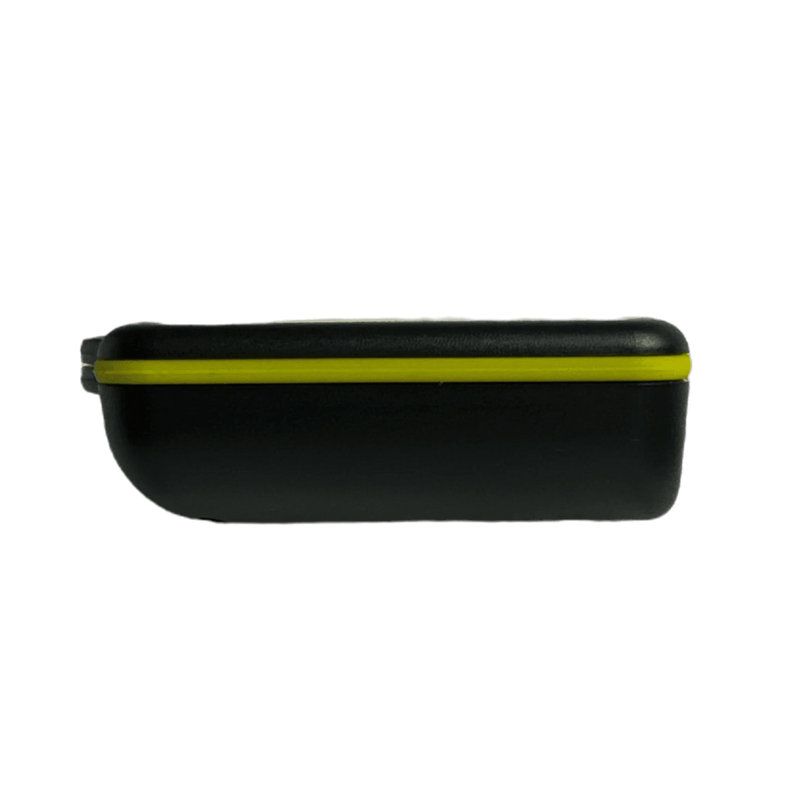 A black rectangular case with a yellow zipper, made for the Lodar LTD 2F Wireless Remote Transmitter, is shown from the side against a white background.