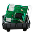 A clear-cased 2 Function 110V Replacement Relay Receiver from the Lodar LTD 96 Series sits on a black base, prominently labeled "Danger.
