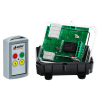 Introducing the 2 Function 110V Standard Wireless Control System by Lodar LTD, featuring a transparent circuit board case with visible green components, capable of handling up to 10 amps.