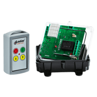 Introducing the Lodar LTD 2 Function 110V Standard Wireless Control System, part of the 96 Series. This relay receiver includes a remote control and features a "danger" labeled circuit board housed within a transparent cover.