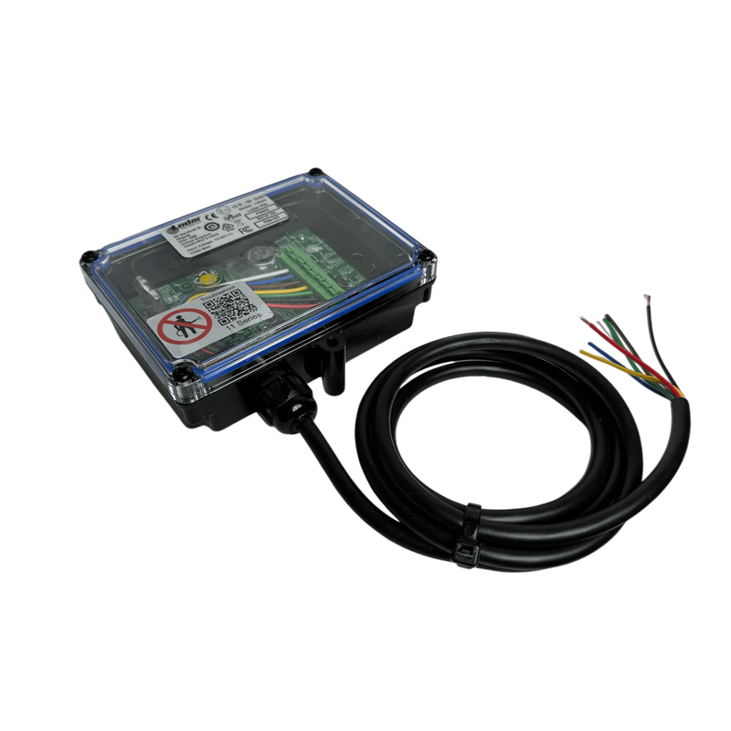 The PIERCE 2 Function 12/24V Replacement Receiver | PS Series is shown in a clear plastic junction box with exposed wires, QR code, and IP67 rating, displayed on a black background.