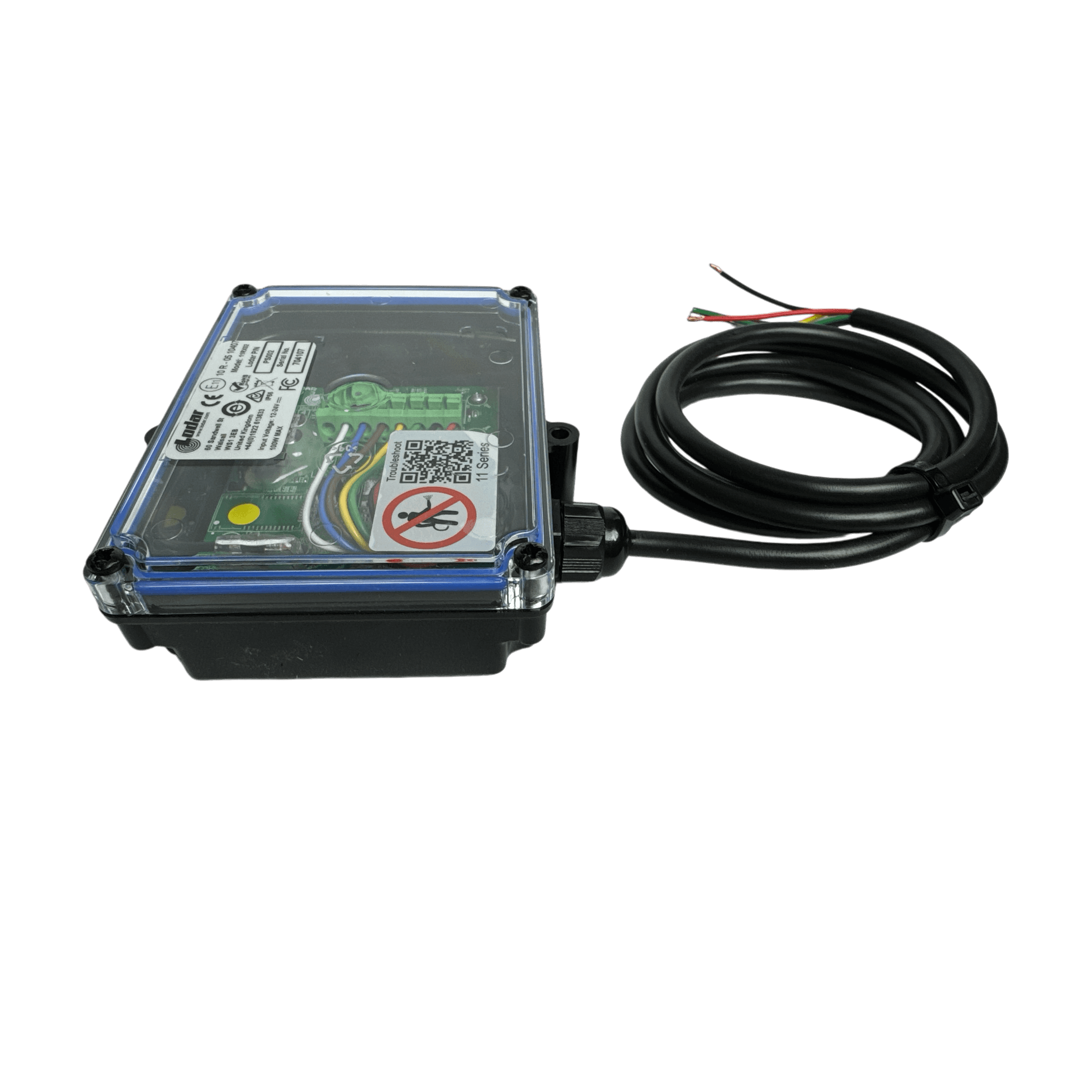 The PIERCE 2 Function 12/24V Replacement Receiver (PS Series) features a clear case, black cable with exposed colored wires, and an IP67 rating for lasting durability.