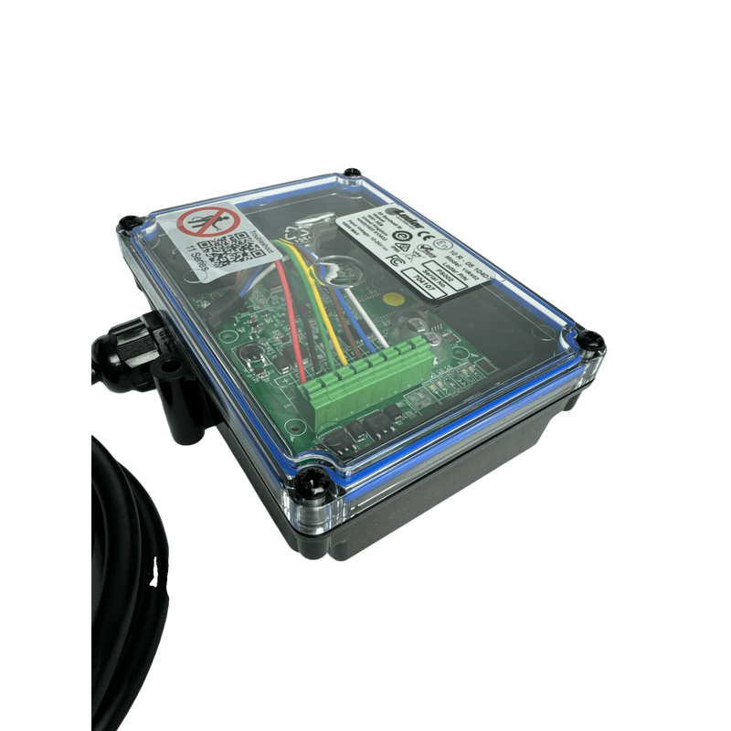 The PIERCE 2 Function 12/24V Replacement Receiver | PS Series is a clear plastic electronic enclosure with visible circuit board and colored wires, rated IP67 for durability, shown against a black background.