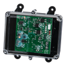 The transparent plastic case elegantly reveals the 2 Function Lodar Replacement FET Receiver from the 92 Series, showcasing its visible components and connectors. Designed by Lodar LTD, it boasts an IP67 rating, ensuring robust protection against dust and water.