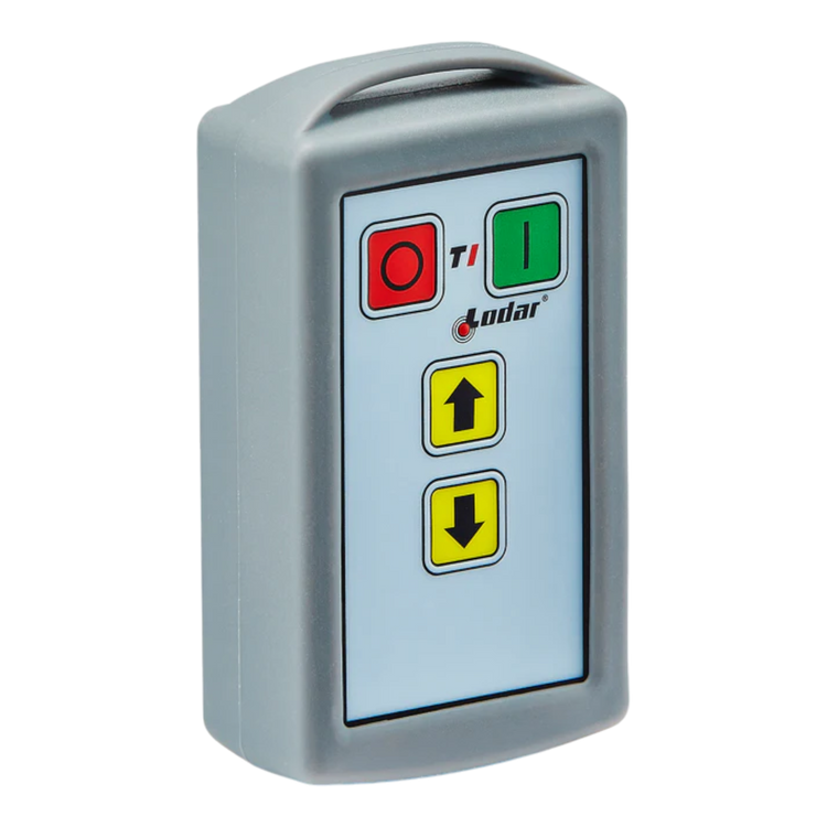 The 2 Function Lodar Replacement Standard Transmitter from Lodar LTD boasts a sleek design with red and green buttons, yellow arrows for intuitive navigation, and a stylish logo. This remote control is specifically designed to be compatible with 11 Series systems, making it an ideal replacement transmitter for seamless operation.