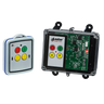 The 2 Function Mini Wireless Control System from Lodar LTD, part of the 92 Series, includes two electronic control panels with a circuit board and features buttons in red, green, and yellow. This system is designed for durability with an IP67 rating and incorporates a keypad relay receiver for smooth wireless functionality.