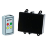 Lodar LTD's 2 Function Standard Wireless Control System from the 90 Series features a black relay receiver and remote control with green, red, and yellow buttons, offering seamless integration into wireless operations.