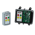 The 2 Function Standard Wireless Control System, part of the 92 Series by Lodar LTD, includes a remote control and an FET Keypad Receiver with an electronic circuit board featuring buttons for up, down, and stop. This setup is perfect for stabilization applications, offering precision and ease of use.