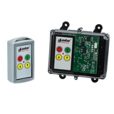 The 2 Function Standard Wireless Control System, part of the 92 Series by Lodar LTD, includes a remote control and an FET Keypad Receiver with an electronic circuit board featuring buttons for up, down, and stop. This setup is perfect for stabilization applications, offering precision and ease of use.