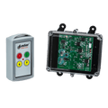 The 92 Series 2 Function Standard Wireless Control System by Lodar LTD features buttons and an electronic circuit board encased in a transparent shell, exemplifying a sleek wireless control solution.