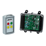 The 92 Series 2 Function Standard Wireless Control System by Lodar LTD features buttons and an electronic circuit board encased in a transparent shell, exemplifying a sleek wireless control solution.