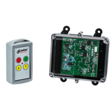 A Lodar LTD 92 Series 2 Function Standard Wireless Control System features a durable FET Receiver with buttons and an exposed electronic circuit board, all encased in a transparent plastic shell.