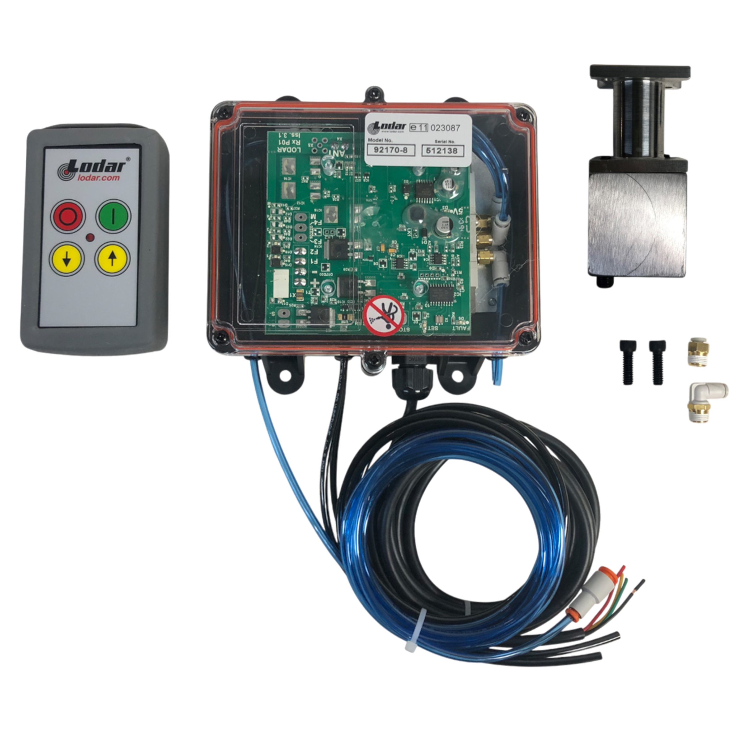 Introducing the **2 Function Wireless Air System with Bolt on Actuator** by **PIERCE**, featuring a sleek circuit board, cables, and connectors on a black background. This complete solution is designed for seamless integration into your project's wireless air system, delivering efficient and reliable performance.