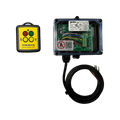Lodar LTD 2 Function Wireless Remote Control System: yellow, operates at 433 MHz with two buttons and a clear case, features a cable and visible circuit board—perfect for 12/24V solenoid-operated equipment.