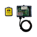 A PIERCE 2 Function Wireless Remote Control System, consisting of an electronic circuit board with cables enclosed in a clear box, is accompanied by a yellow wireless remote control that features red, green, and yellow buttons and operates at 433 MHz.