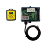 Lodar LTD 2 Function Wireless Remote Control System: yellow, operates at 433 MHz with two buttons and a clear case, features a cable and visible circuit board—perfect for 12/24V solenoid-operated equipment.