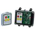 Introducing the 2 Functions Mini Wireless Control System from Lodar LTD, featuring the 92 Series Remote Transmitter and an FET Keypad Receiver equipped with buttons for up, down, and stop functions.