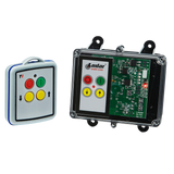 Introducing the 2 Functions Mini Wireless Control System from Lodar LTD, featuring the 92 Series Remote Transmitter and an FET Keypad Receiver equipped with buttons for up, down, and stop functions.