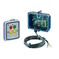 The 2 Functions Standard Wireless Control System from Lodar LTD's 11 Series, featuring a master output, effortlessly integrates with an electronic panel equipped with buttons to fit into a wired circuit box with exposed wires. Ideal for automation in recreational vehicles, this system offers both cutting-edge innovation and practical functionality.