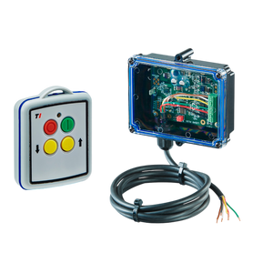 The 2 Functions Standard Wireless Control System from Lodar LTD's 11 Series, featuring a master output, effortlessly integrates with an electronic panel equipped with buttons to fit into a wired circuit box with exposed wires. Ideal for automation in recreational vehicles, this system offers both cutting-edge innovation and practical functionality.