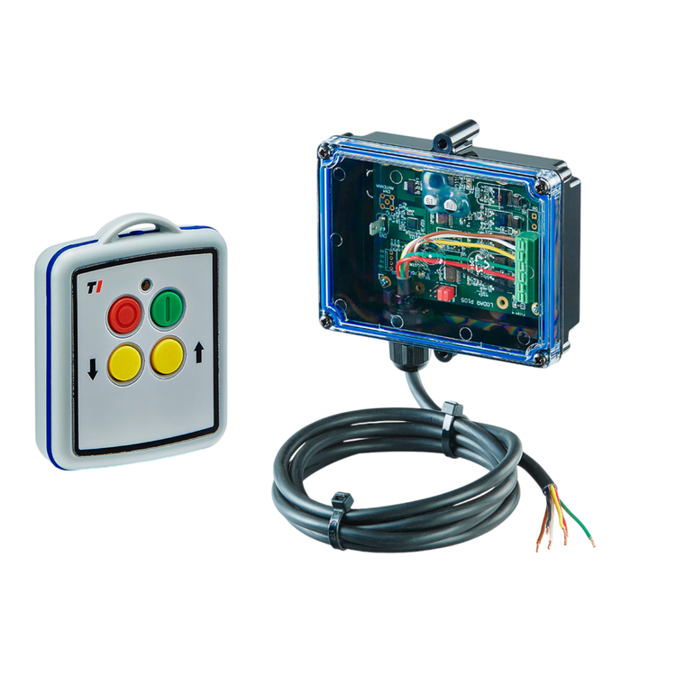 The 2 Functions Standard Wireless Control System from Lodar LTD's 11 Series, featuring a master output, effortlessly integrates with an electronic panel equipped with buttons to fit into a wired circuit box with exposed wires. Ideal for automation in recreational vehicles, this system offers both cutting-edge innovation and practical functionality.