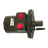 A Motion Industries Inc. Hydraulic Motor, 2.8 cubic inches for hydraulic worm gear winches, with two red-capped ports and a metal shaft, is shown against a white background.