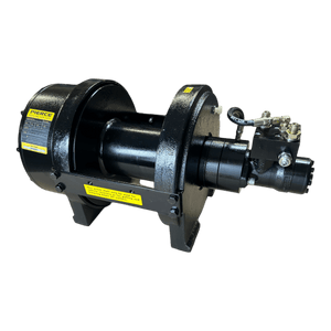 PIERCE 30,000 lb Hydraulic Recovery Winch featuring a narrow drum and air clutch, set against a dark background.