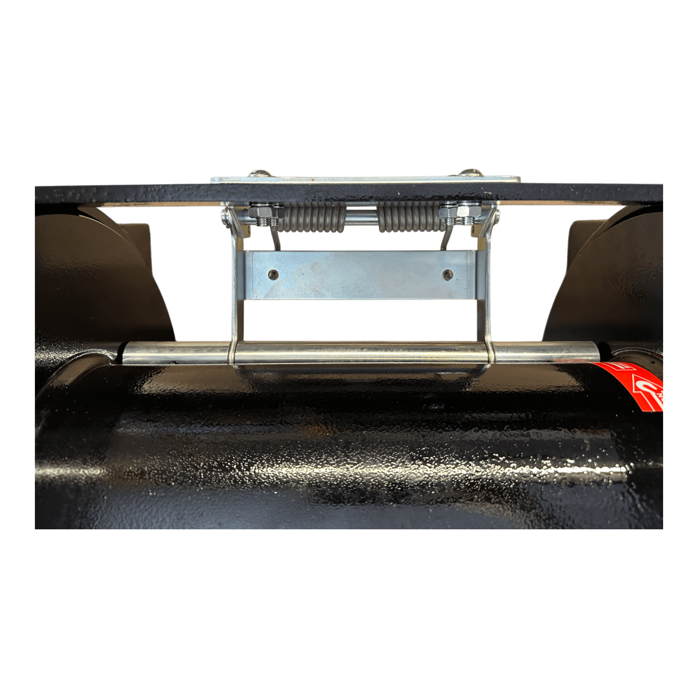 Close-up of the PIERCE 30,000 lb Hydraulic Recovery Winch (Narrow Drum, Manual Clutch), featuring a black metal body, silver spring mechanism, and a red label on the right side.