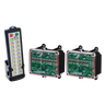 The Lodar LTD 36 Function IP SHIFT Wireless Control System with the 92 Series FET Receiver features a cutting-edge firmware technology, highlighted by a sleek and functional design of a 20-button controller, complete with a Lodar SHIFT System keypad and two transparent circuit boards set against a black background.