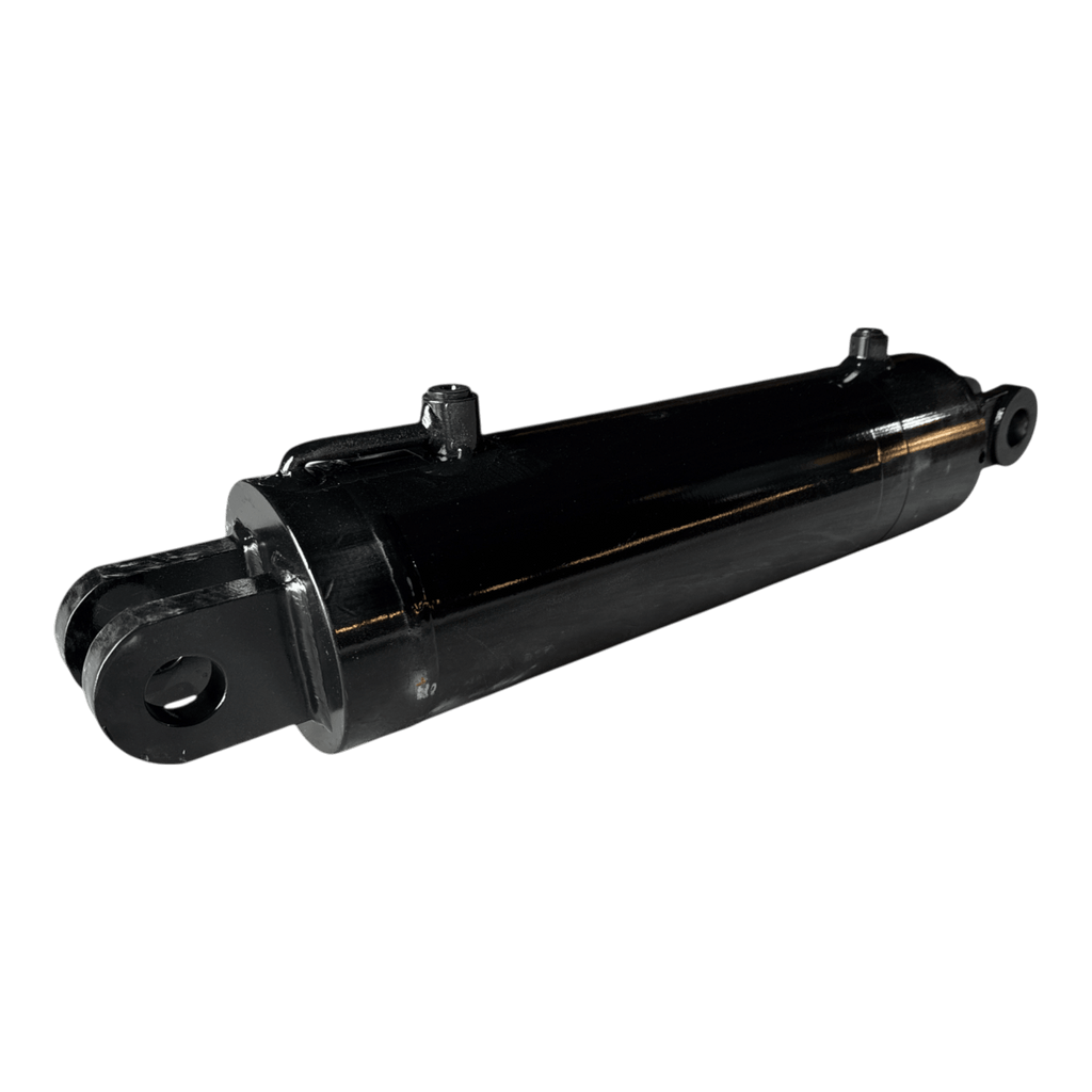 The PIERCE Welded Hydraulic Cylinder features a 5-inch bore and 14-inch stroke with mounting holes on both ends, shown against a white background—perfect for flatbed dump kit applications.