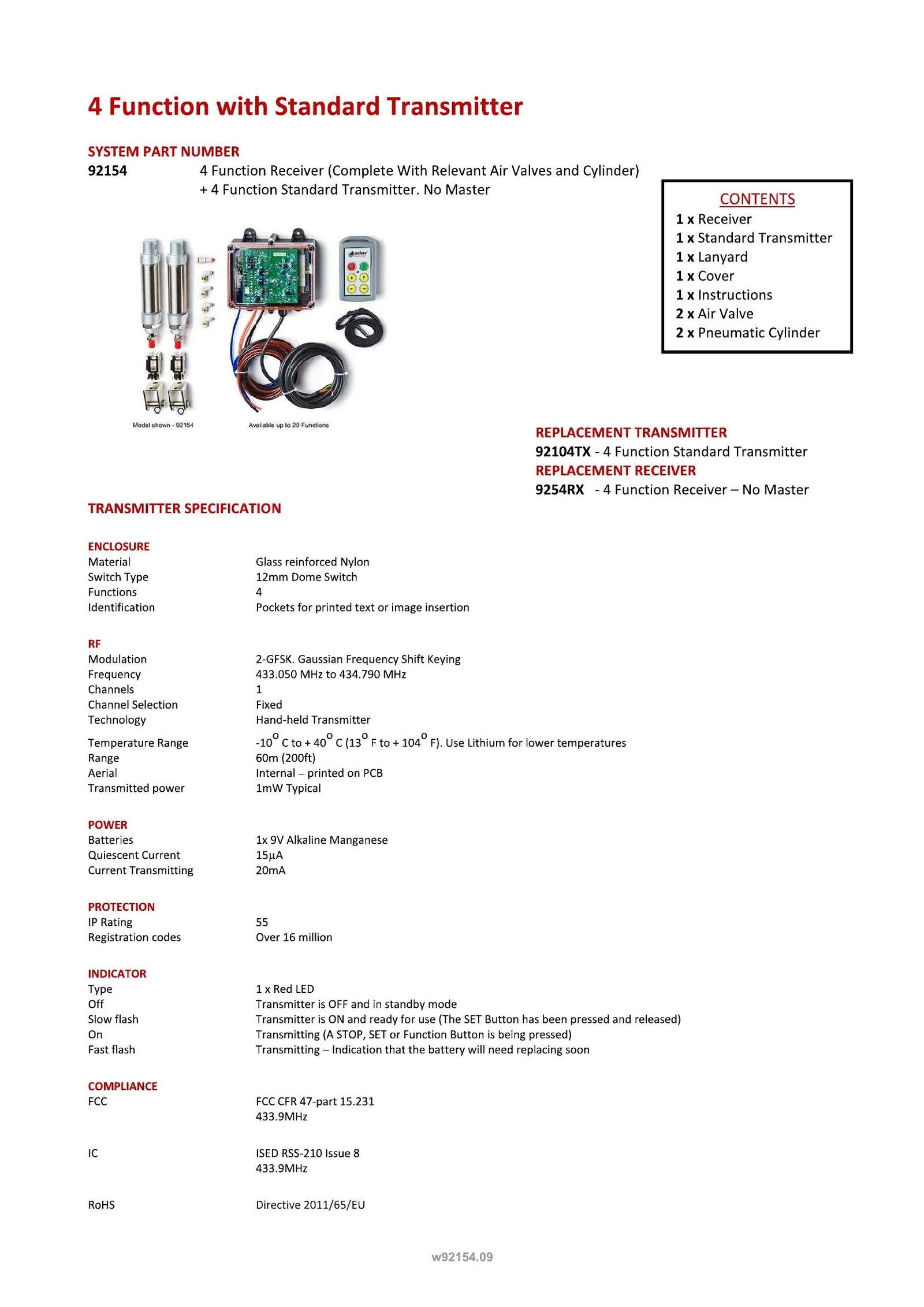 92154 - 4 Function Air System with Standard Transmitter - Page 1