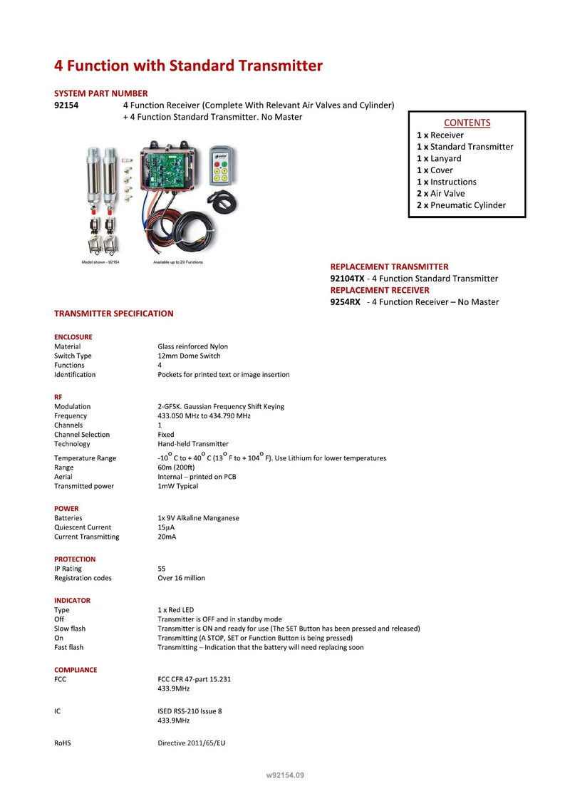 92154 - 4 Function Air System with Standard Transmitter — Page 1