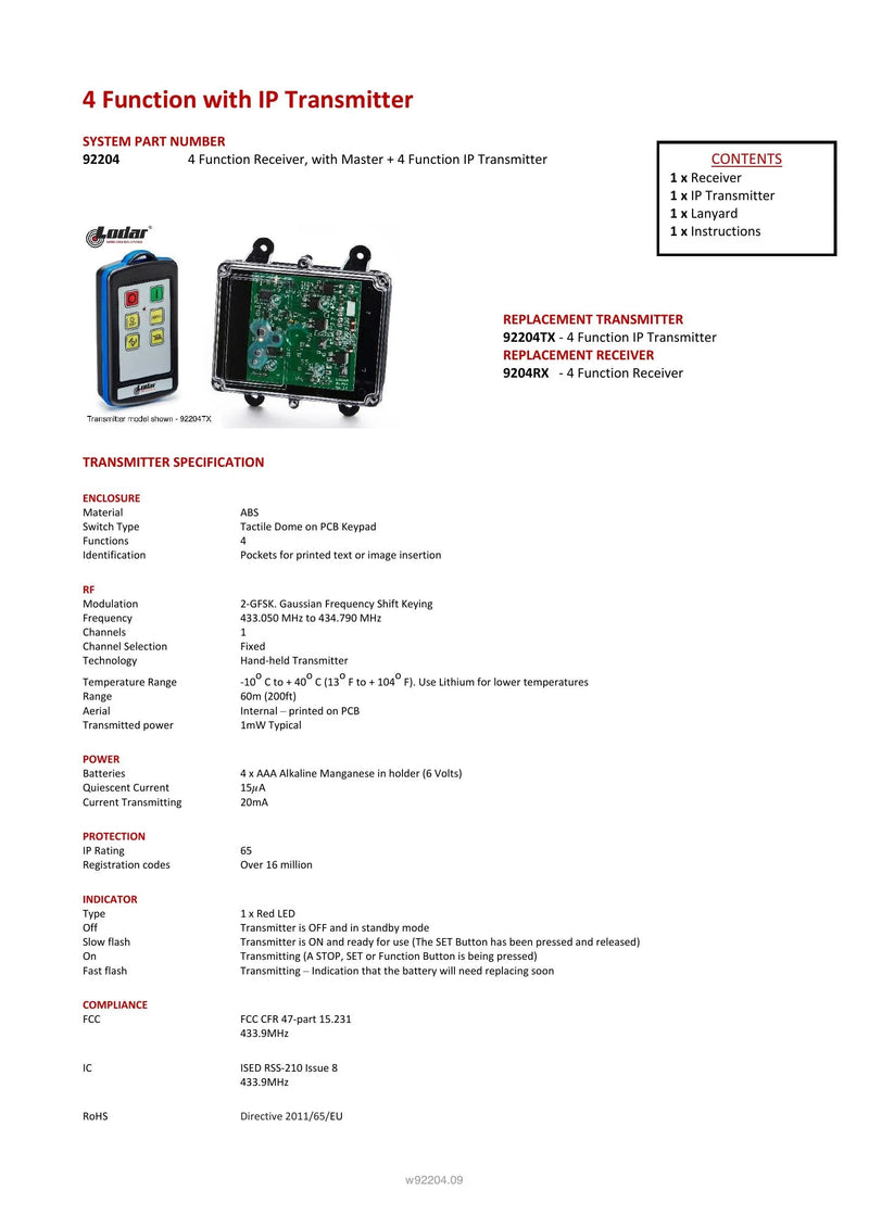 92204 - 4 Function with IP Transmitter — Page 1