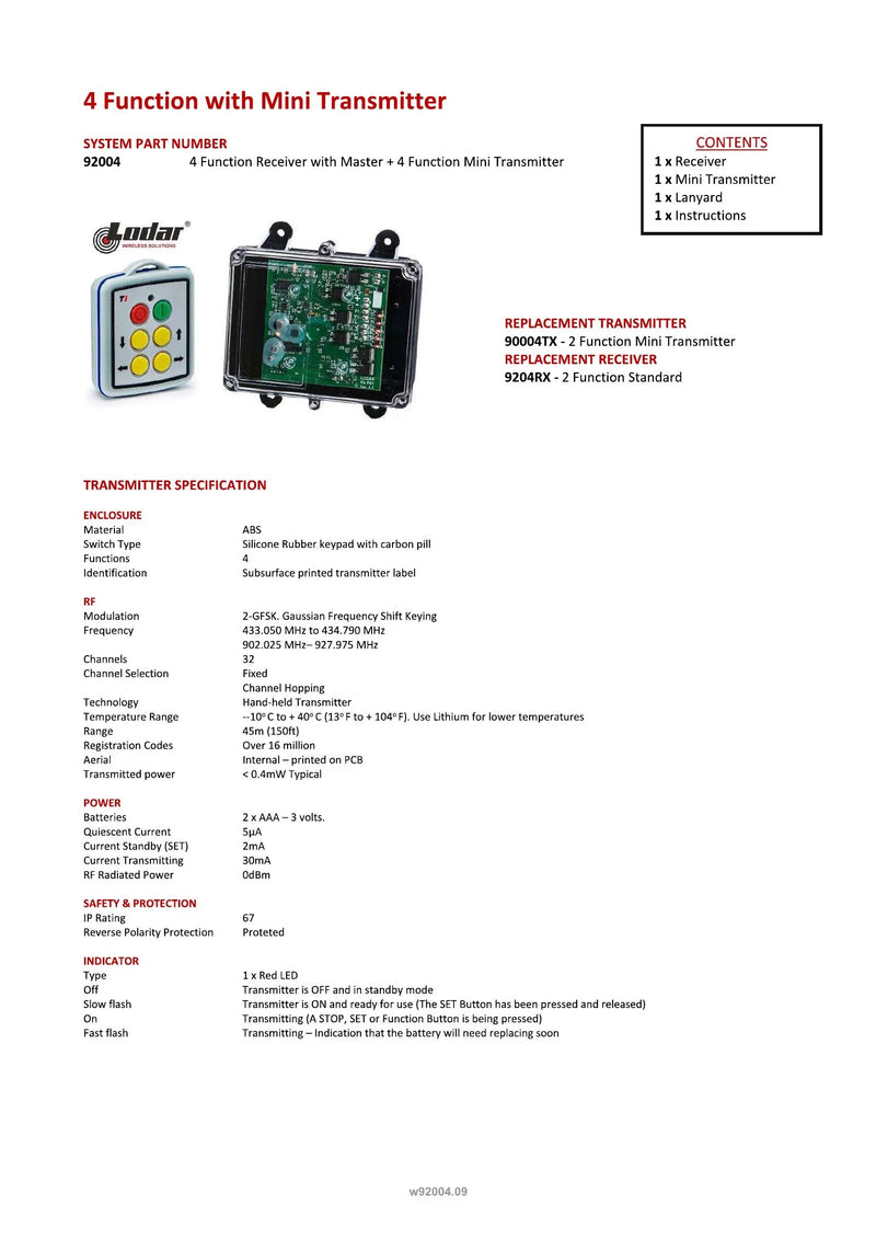 92004 - 4 Function with Mini Transmitter — Page 1
