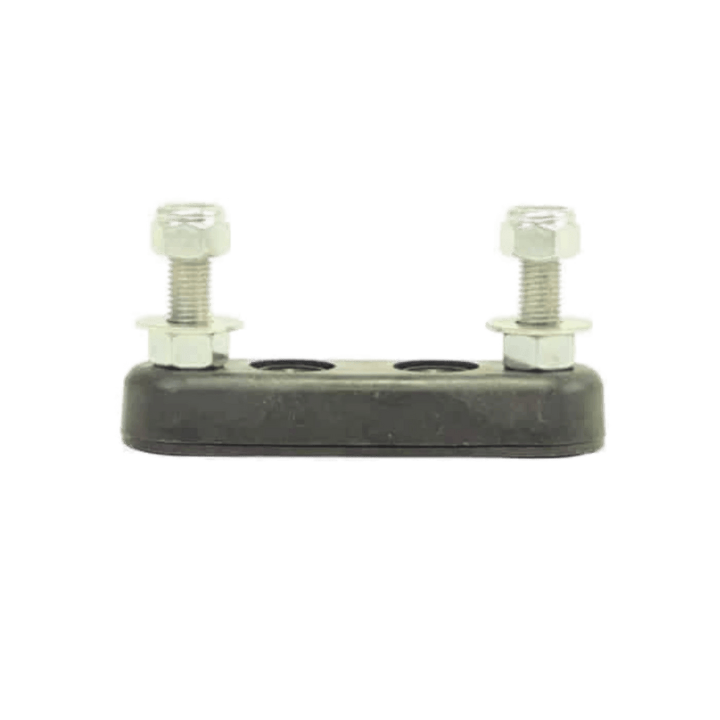 The PIERCE 400 Amp Fuse is a black rectangular clamp featuring two vertical metal bolts and nuts, shown on a white background, designed for system protection in high-powered applications.