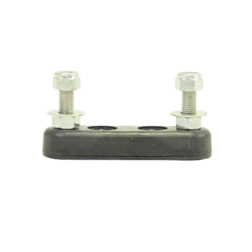 The PIERCE 400 Amp Fuse is a black rectangular clamp featuring two vertical metal bolts and nuts, shown on a white background, designed for system protection in high-powered applications.