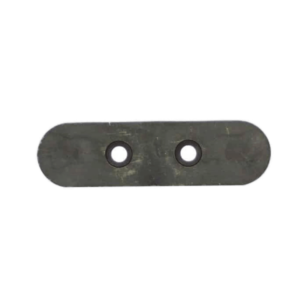 The 400 Amp Fuse from Terminal Supply Co. is a flat, oval metal plate with two circular center holes, engineered for high-powered protection and extended system lifespan.