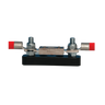 Front view of the 400 Amp Fuse & Holder from Internal - Pierce Assembly Team, featuring red-tipped cables on both terminals—perfect for PIERCE electric winches.