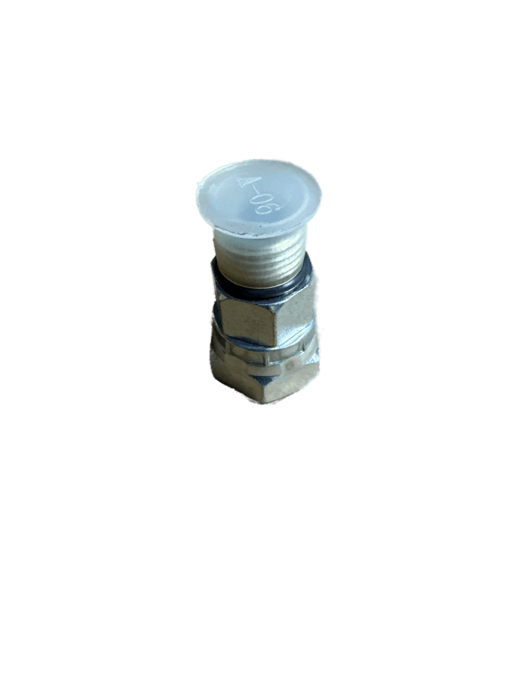 The PIERCE Hydraulics Fitting - Boss Thread - Swivel features a male 9/16 in x female 3/8 in connection, with a hexagonal base and plastic cap for secure hydraulic line installation, shown on a white background.