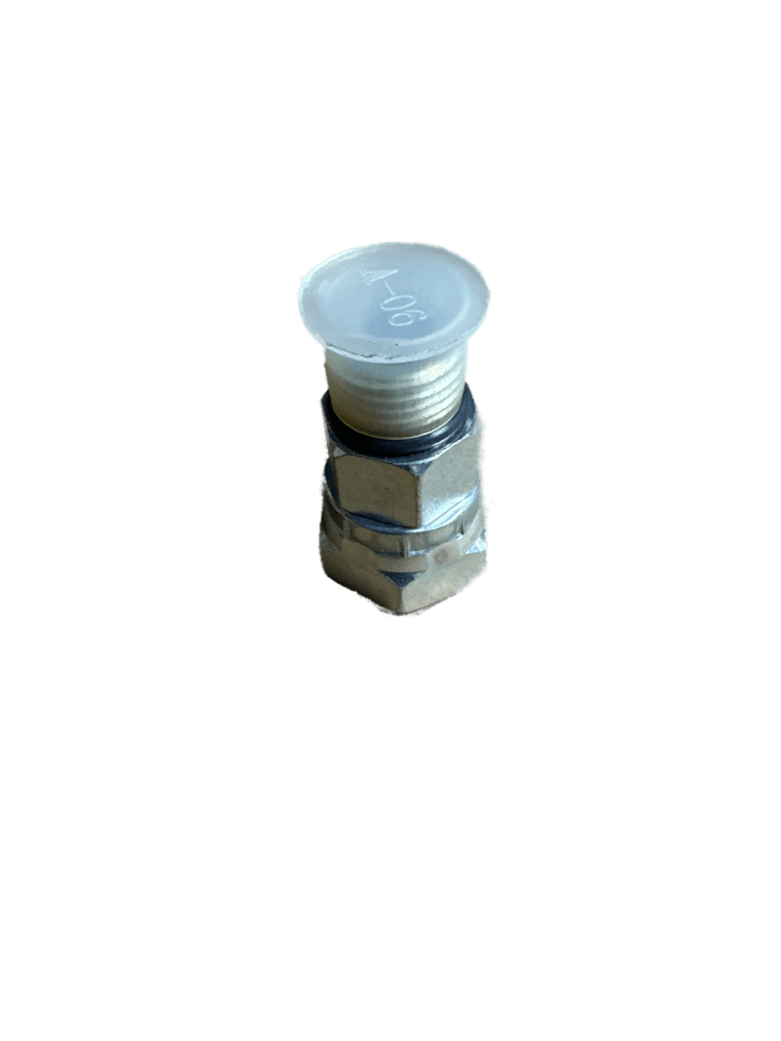 The PIERCE Hydraulics Fitting - Boss Thread - Swivel features a male 9/16 in x female 3/8 in connection, with a hexagonal base and plastic cap for secure hydraulic line installation, shown on a white background.