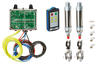 The Lodar Service 4 Function IP Wireless Actuator Control System (92 Series) with FET Air Receiver includes electronic components and wiring, a remote control for wireless valve operation, two pneumatic actuators, and metal fittings.