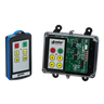 Two Lodar LTD's remote control devices from the 92 Series, featuring buttons and a circuit board, include an IP Transmitter for reliable connectivity. One device is handheld, and the other is securely mounted in a case, both complemented by a 4 Function FET Keypad Receiver for versatile operations.